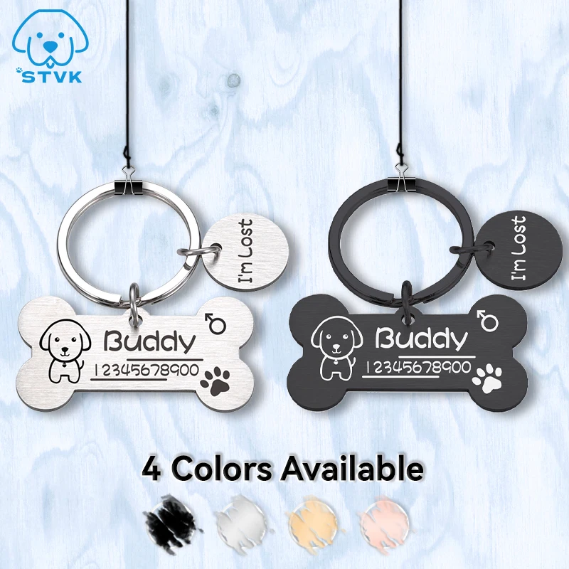 

Personalized Dog Cat ID Tag Anti-lost Pet Name Tags Plates Free Engraving Dogs Cats ID Tag Nameplate Pendant Bone Shape for Pets