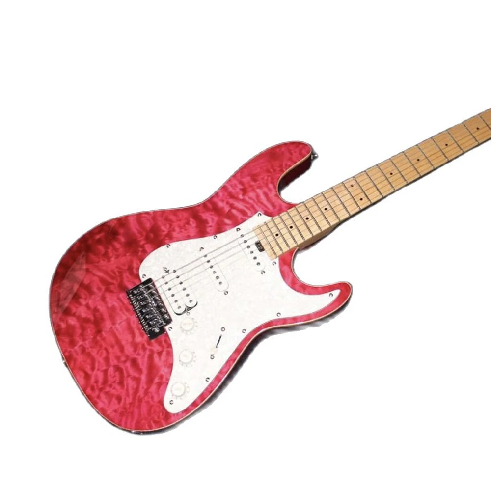 

electric guitar.red color tiger flame top gitaar.high quality pickups.handmade 6 stings maple fingerboard guitarra.real photo