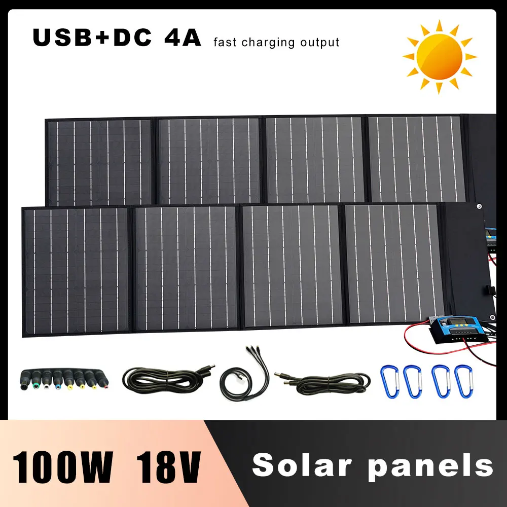 

100W Foldable Solar Panel Solar Cell Portable Flexible Folding Waterproof Outdoor Mobile Power Battery Charger Solar Panel Kit
