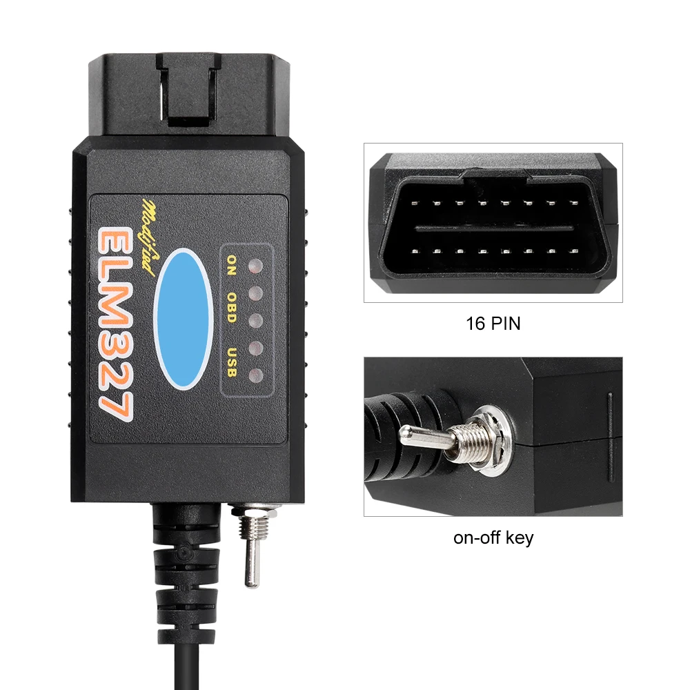 Фото Подходит для elm 327 HS CAN CAN, совместим с ELM327 USB V1.5 FTDI/CH340 PIC18F25K80 с переключателем, диагностический инструмент OBD2 для автомобилей. №4