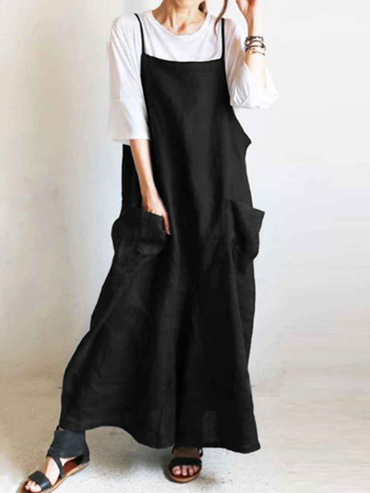 

ZANZEA Women Maxi Long Dress Summer Spaghetti Straps Sundress Beach Vestidos Casual Loose Party Robe Femme Autumn Dresses Kaftan