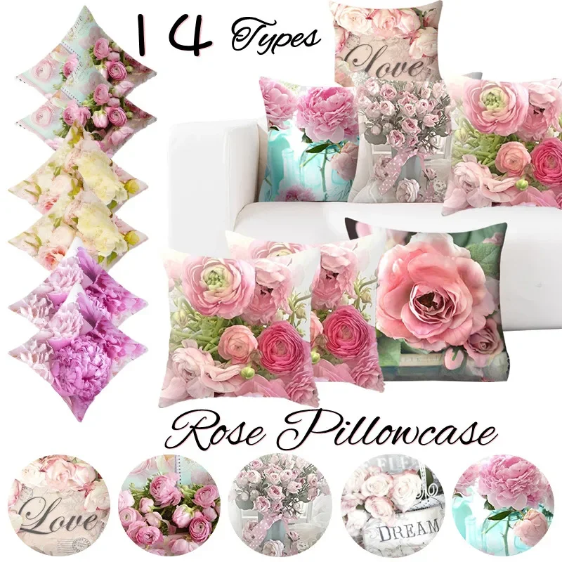 

45x45cm Rose Cushion Covers Hidden Zipper Closure Sofa Cushion Cover Pillow Cases Garden Tent Party Decoration Home Textile