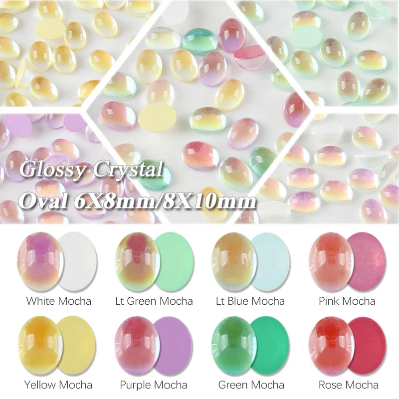 

New sale 6X8/8X10mm Glossy Oval Crystal Rhinestones Mocha Mix color Flatback Glass For DIY 3D Nail art accessories