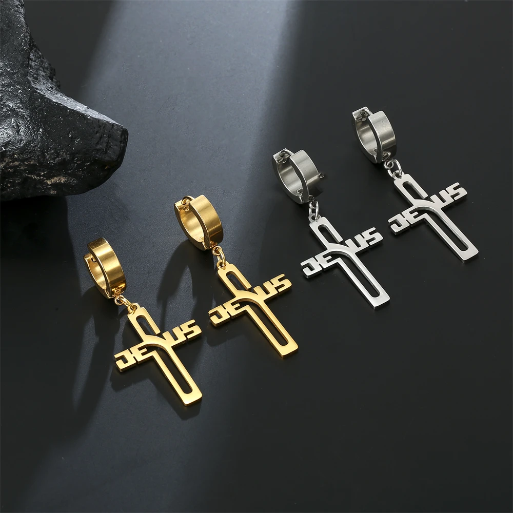 

Amaxer Stainless Steel Earrings Fashion Punk Hip Hop Gothic Unisex Jesus Cross Drop Earrings For Women Jewelry Friend Gifts