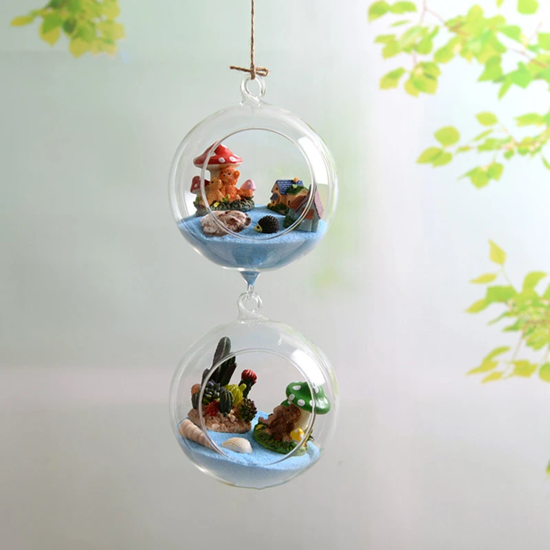 Free Shipping 8pcs/pack Two Hocks Hanging Glass Terrarium Vase Home Decorative One Open Container Wedding Live Prop Friend Gift images - 6