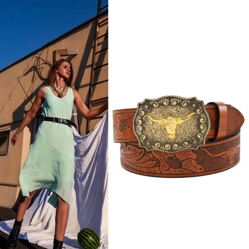 

Longhorn Bull Belt Buckle Belt Vintage Western Belt Cowboy Belts For Men Western With Big Buckle Leather Belt Jeans Belt