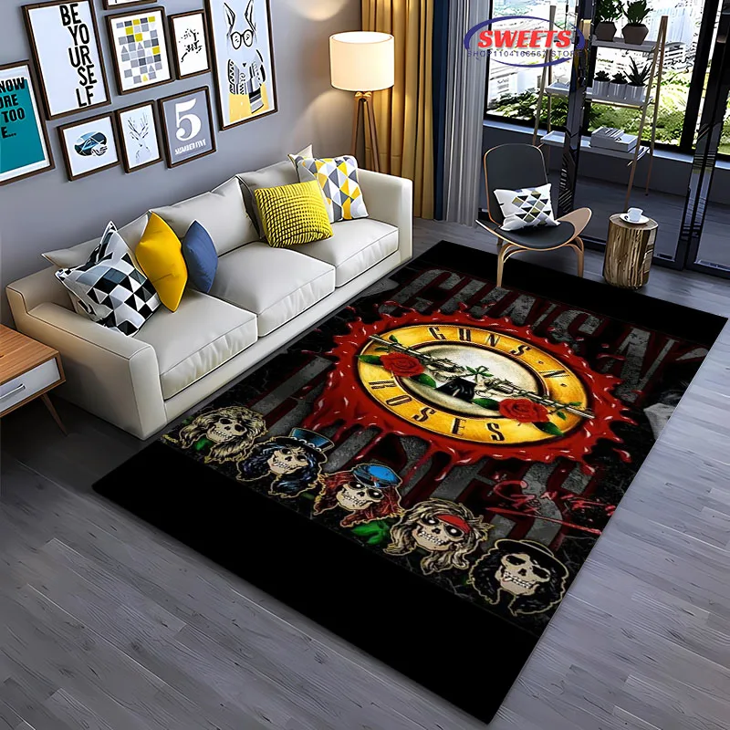 Фото 3D Classic Band Guns and R-Roses Carpet for Living Room Kid's Bedroom Mat Sofa Doormat Floor Rug Anti-slipTapete Decor Mat Gifts №4
