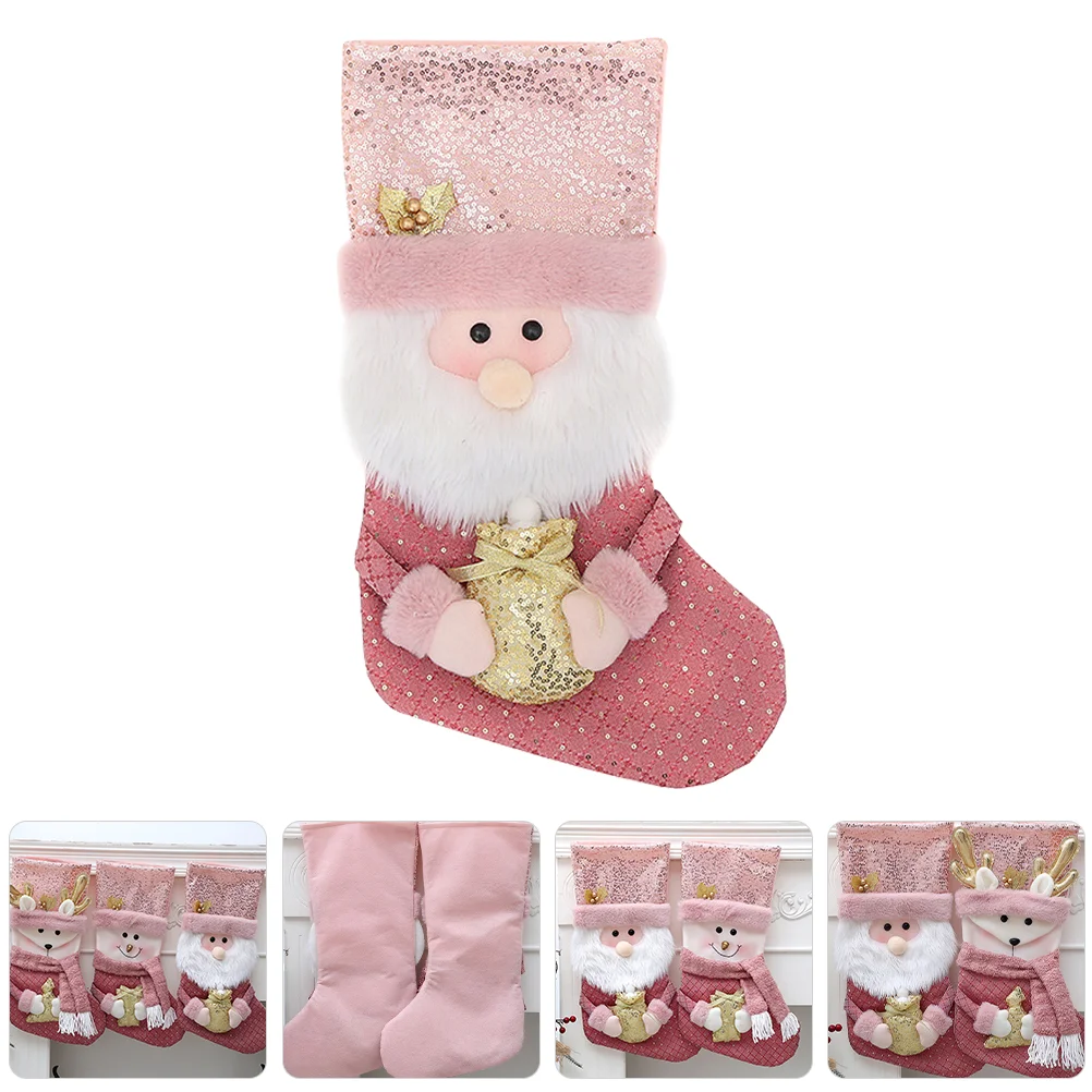 

Christmas Hanging Stocking Xmas Tree Gift Bag Christmas Sequins Stocking Holiday Ornament(Santa Type)
