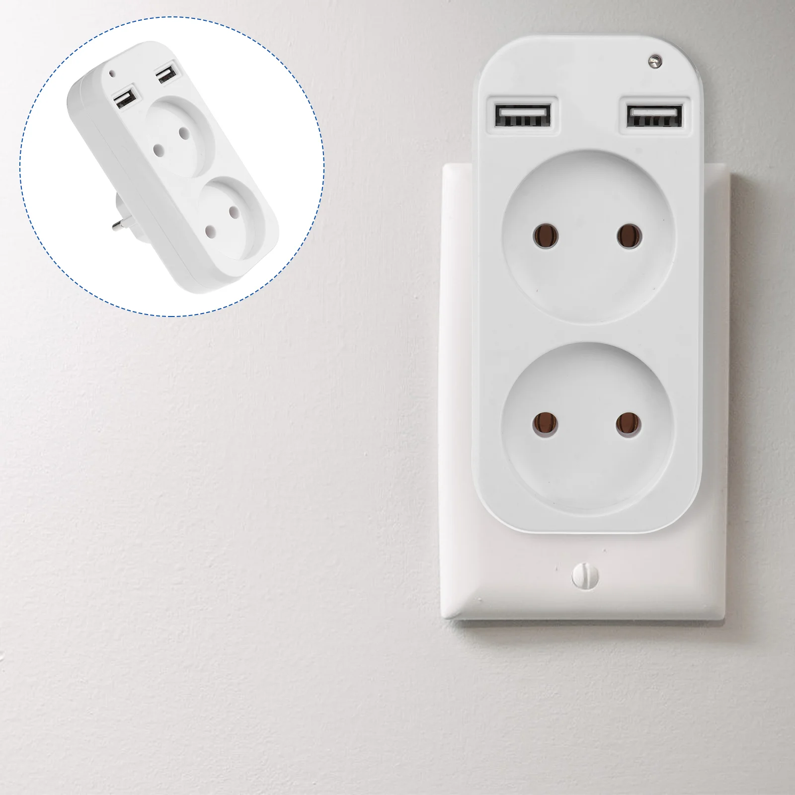 

European Power Adapter Plug Double Socket Dual USB Socket Outlet Strip Plug