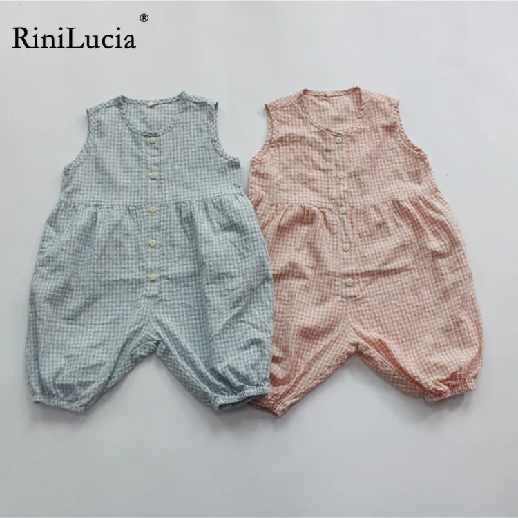 

RIniLucia Toddler Kids Baby Girls Clothes Sleeveless Plaid Playsuits Jumpsuit Long Pants Overalls Summer Kids Clothing