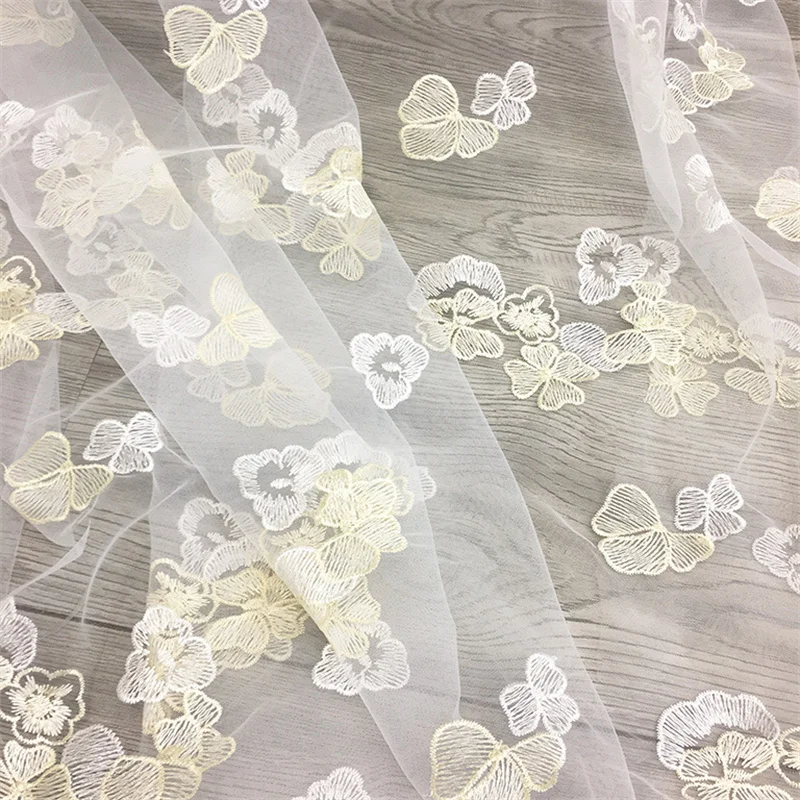 

White Leaf Decorative Butterfly Mesh Embroidery Fabric Summer Thin Girl Gauze Skirt Fabric