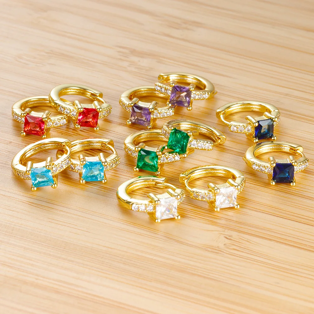 Серьги-нишевые квадратные цветные серьги с цирконием S925 серебряная булавка