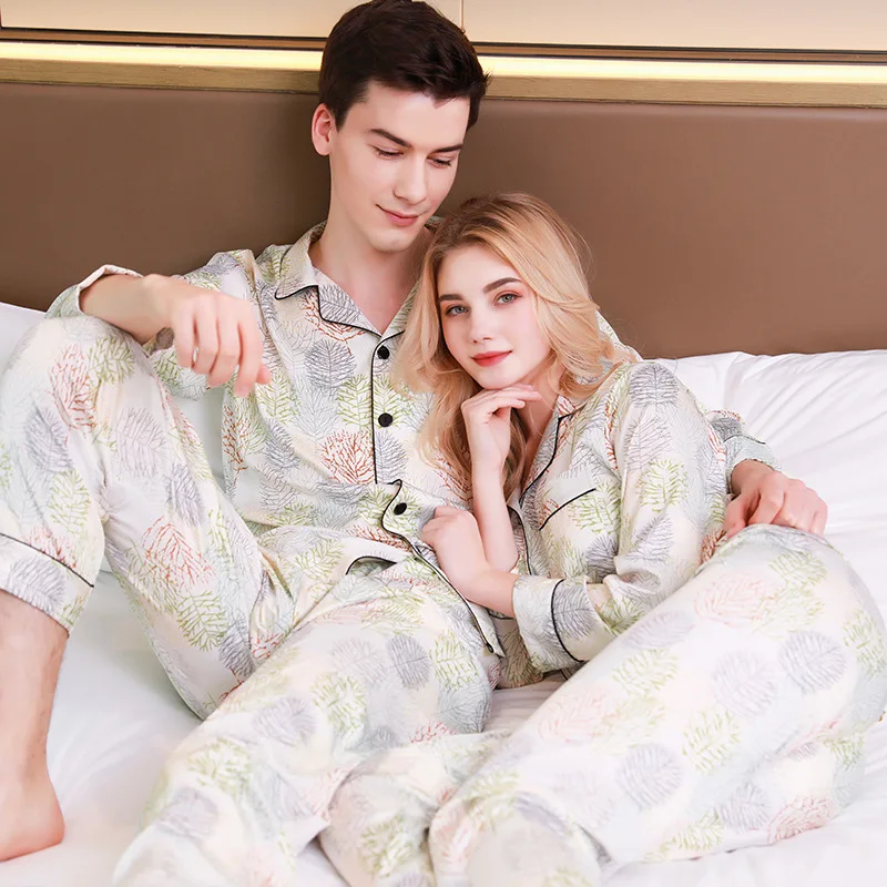 Ice Silk Women Pajama Sets Elegance Pajamas for Couples Thin Section Long Sleeve Trousers Pyjamas for Women Night Wears 2 Pieces