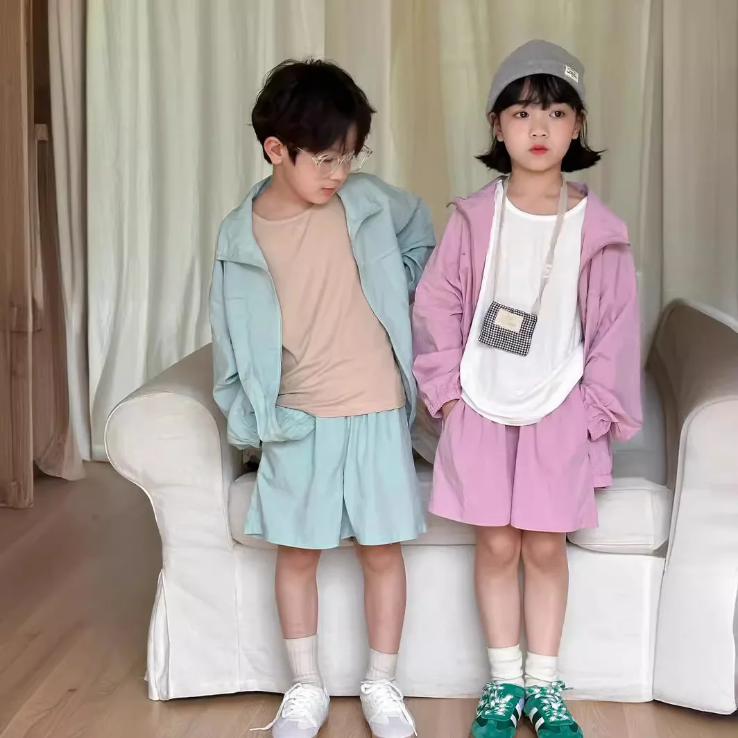 Zestaw ubrań dla dzieci 2024 letni i wiosenny chłopięcy dziewczęcy koreański styl solidny zamek błyskawiczny odzież z filtrem