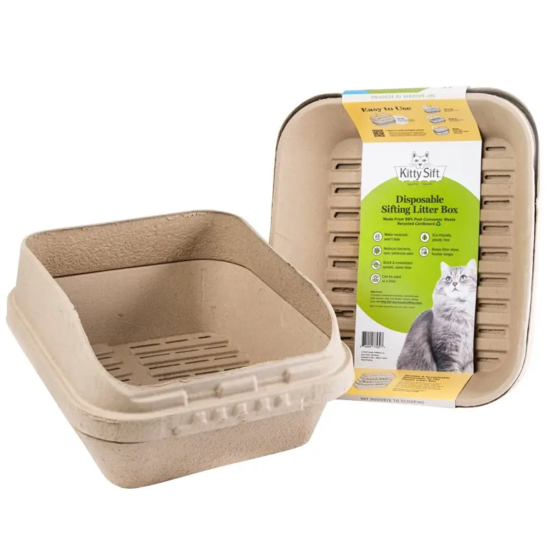 

(Set of 1 Litter Box, 3 Sifting Liners & 1 Shield) Sustainable, Clean, Sifting, Disposable Cat Litter Box with Shield, Jumbo