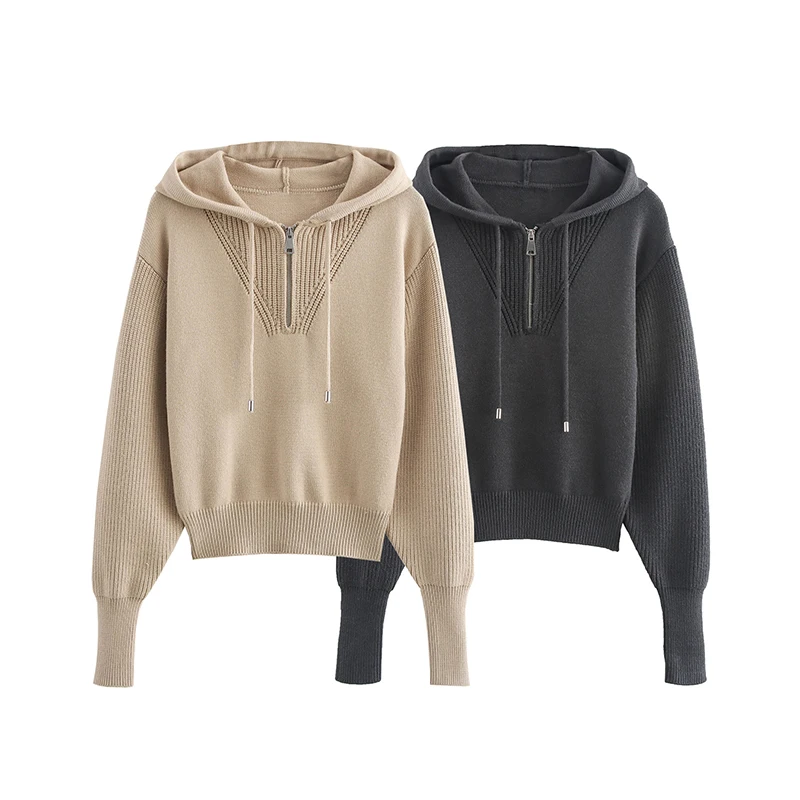 Женские вязаные пуловеры с длинным рукавом и капюшоном осенне-зимние