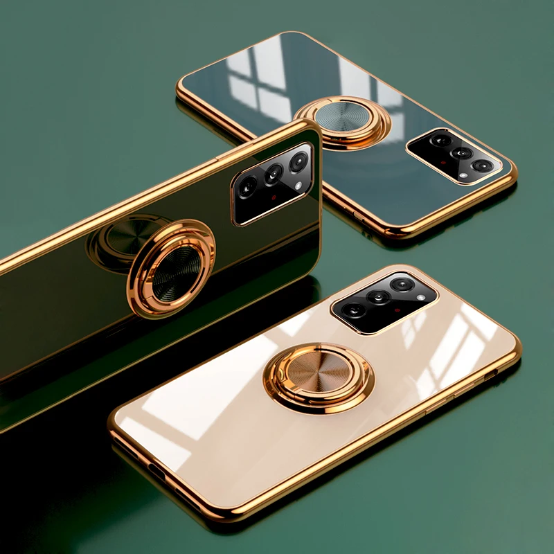 Luxury Plating Case For Samsung Galaxy S22 Note 20 S21 Ultra 20Ultra Note10 S20 FE S10 Note 9 10 Plus S22Plus Covers Ring Holder