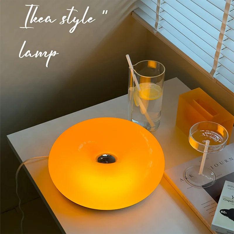 

Donut Glass Wall Lamp Table Lamp Touch Switch Three-color Dimming Nordic Bedroom Bedside Study Decorative round Wall Lamp