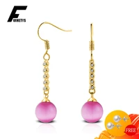trendy pearl earrings 925 silver jewelry pink cat eye stone zircon drop earring for women wedding engagement accessory wholesale