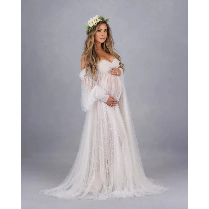 Жемчужное Тюлевое Платье Для Беременных фотосессия Halo Crown SET embarazpara Embarazadas Baby Shower