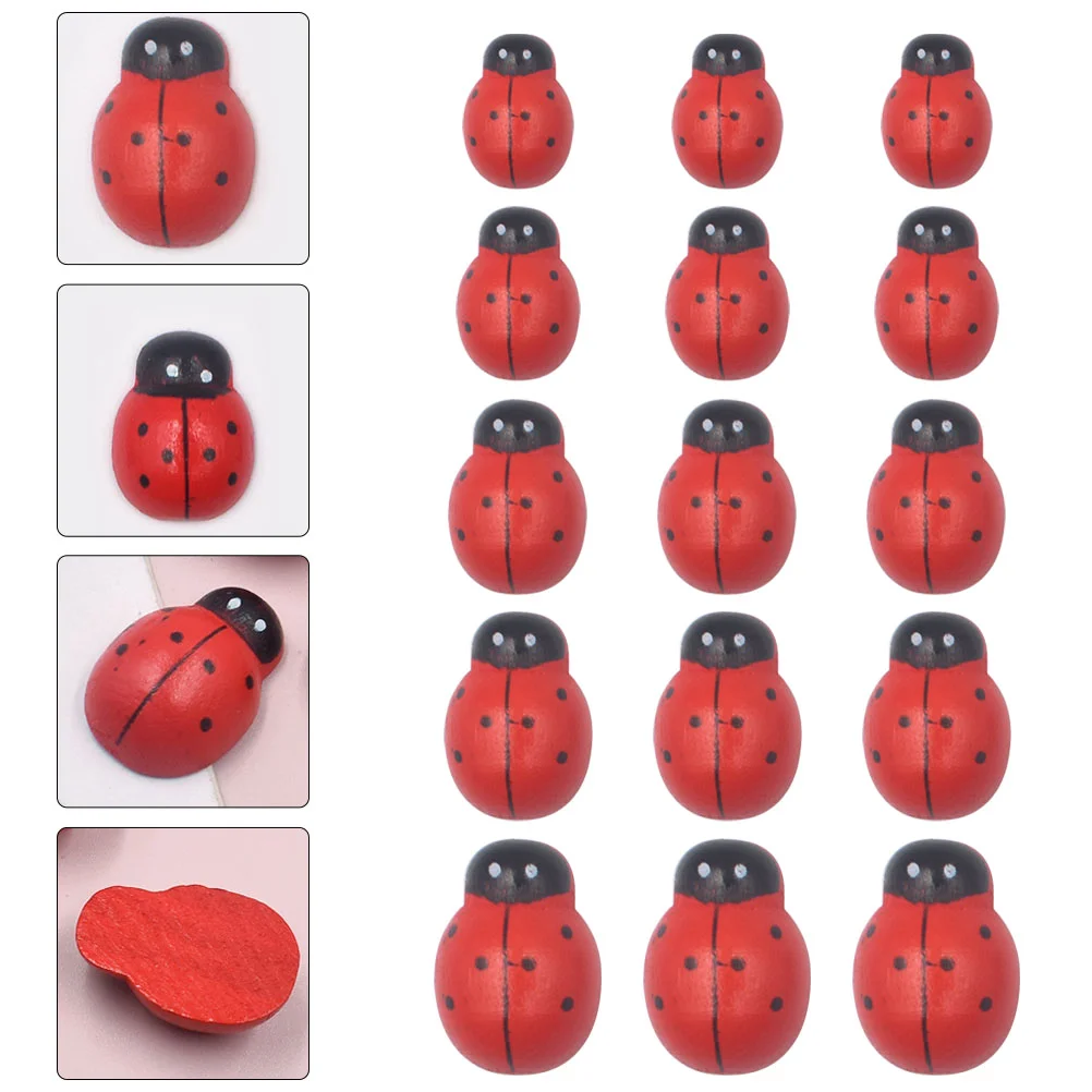 

200Pcs Mini Ladybug Ornaments Bonsai Ladybugs Adornments Wooden Ladybug Decors