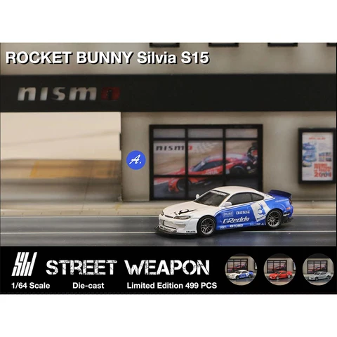SW в наличии 1:64 Rocket Bunny Silvia S15 GReddy Коллекционная модель автомобиля, миниатюрные игрушки, уличное оружие