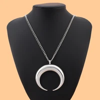 fashion large tibetan silver abstract metal horn crescent moon pendant on long chain necklace lagenlook 34