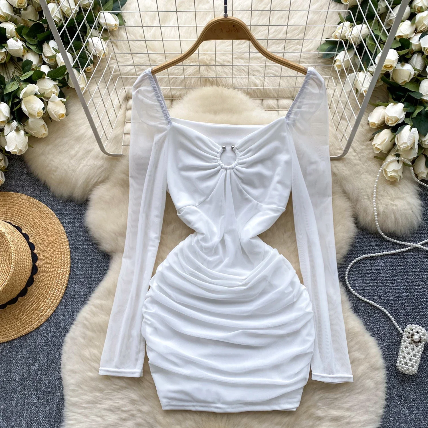 Сексуальное Сетчатое платье Revet Goth с длинным рукавом шикарное элегантное