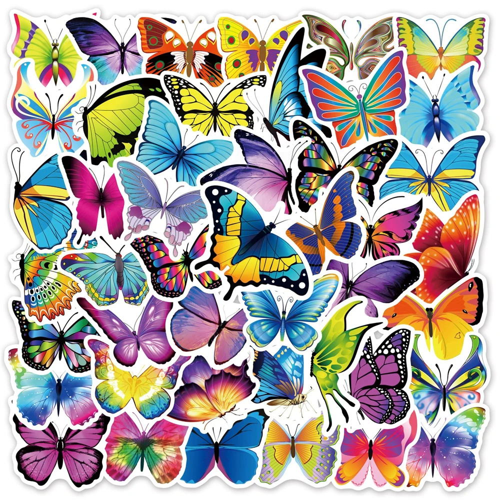 

10/30/50PCS Cartoon Colorful Butterfly Creative Doodle Sticker Skateboard Bicycle Car Helmet Laptop Computer Wholesale