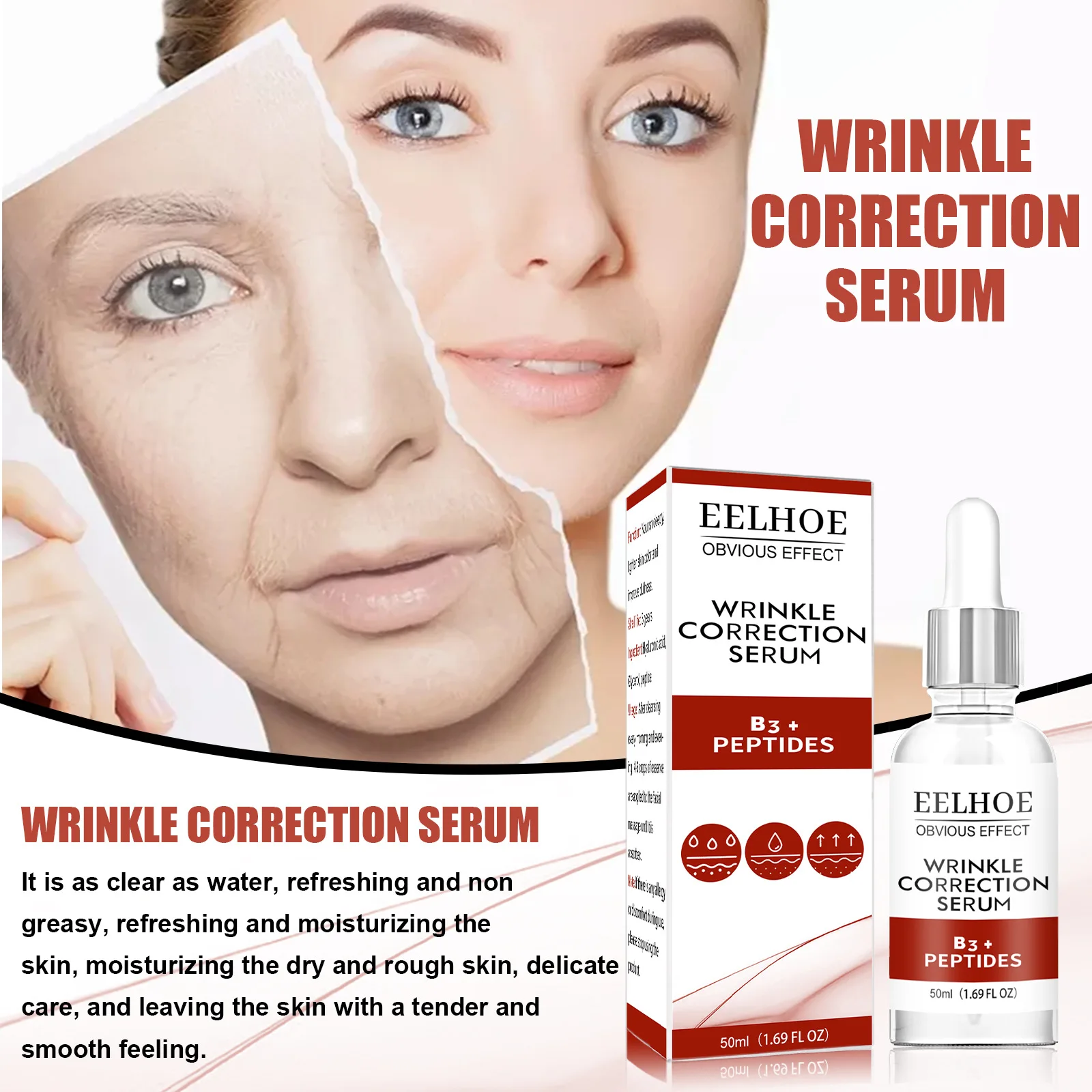 

B3 Peptide Remove Wrinkle Serum Firming Lifting Anti-Aging Fade Fine Lines Face Essence For Treatment Facial lines Forehead