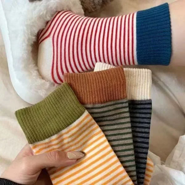 Носки Zhuji новый стиль осенне-зимние полосатые носки с цветными блоками до