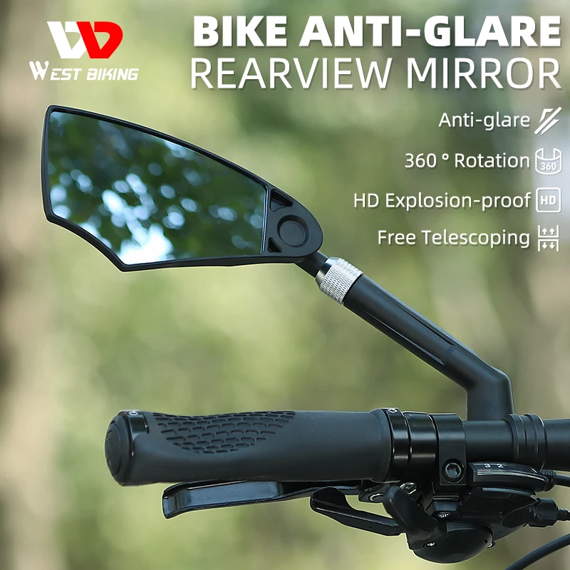 

WEST BIKING Anti-Glare Bicycle Rearview Mirror Telescopic Flexible 360 Wide Angle MTB E-Bike Electric Scooter HD Rearview Mirror