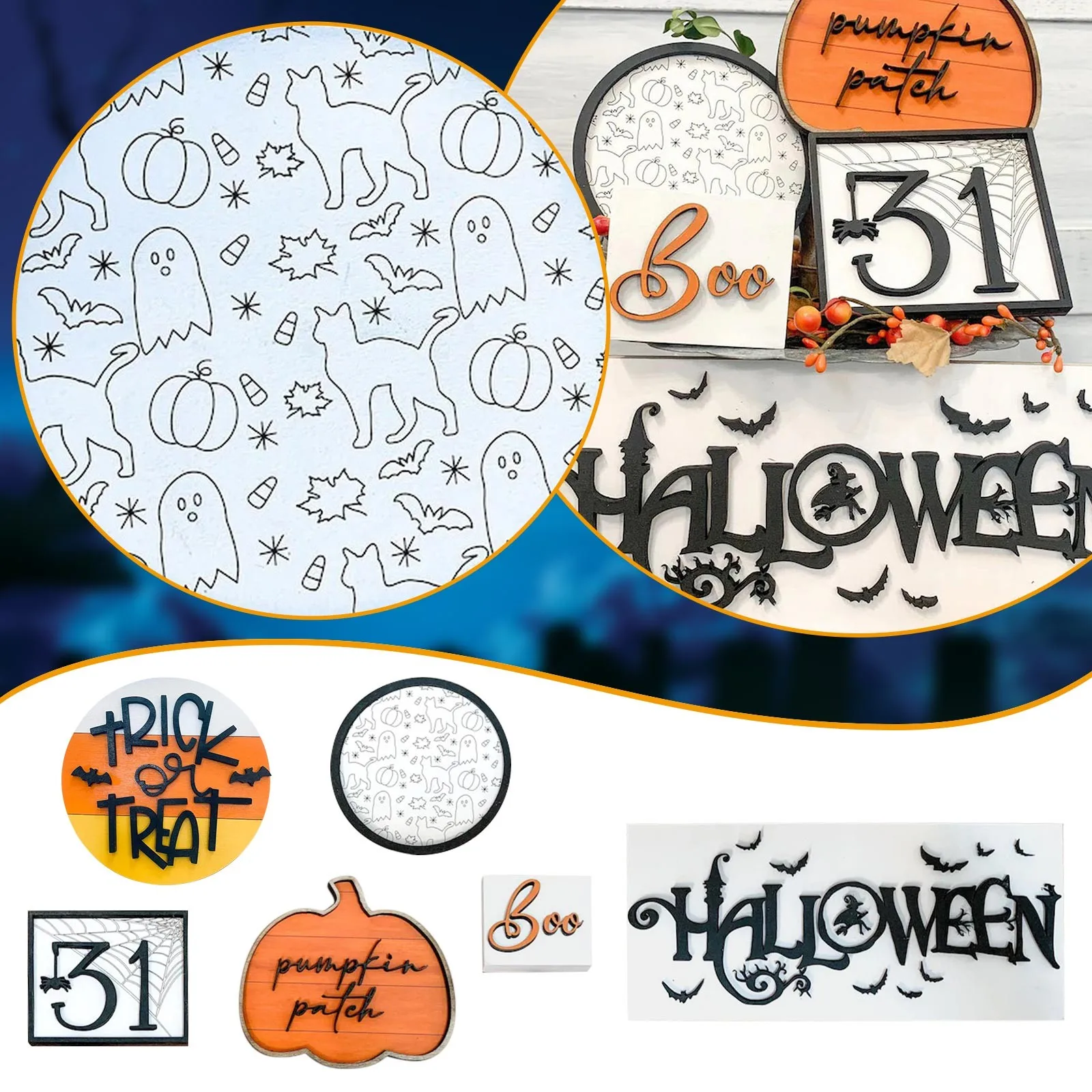 

Halloween Tiered Tray Decor Horror Decor Ornaments Farmhouse Fall Supplies Signs Dark Purple Ornaments for Christmas Tree
