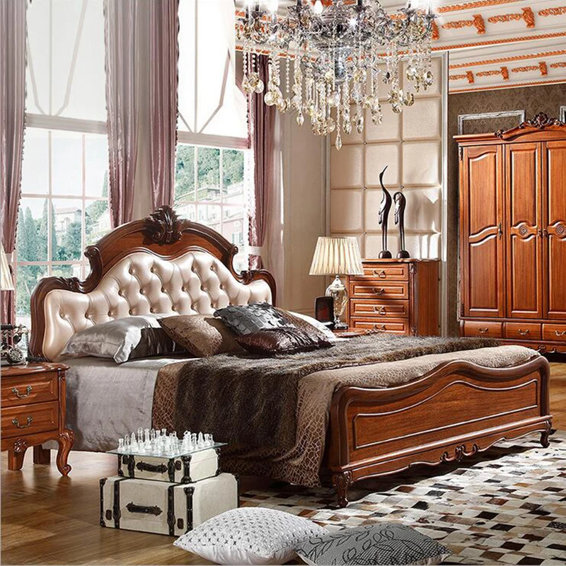 

American wood bed 2 people European classical American country style furniture double bed 1.8 m 10309