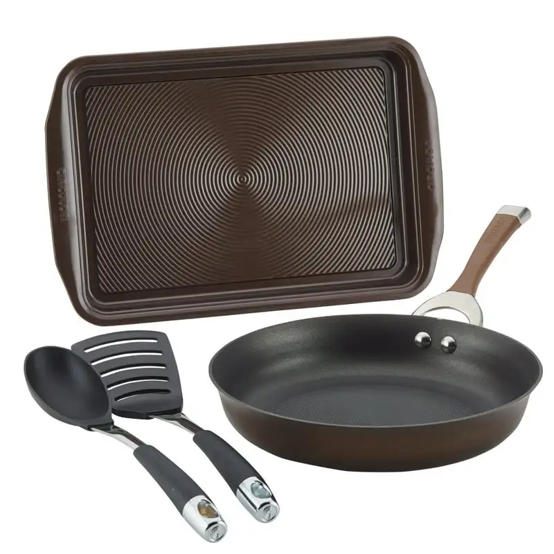 

Hard-Anodized Nonstick Weeknight Cookware Induction Pots and Pans Set, 4-Piece, Chocolate