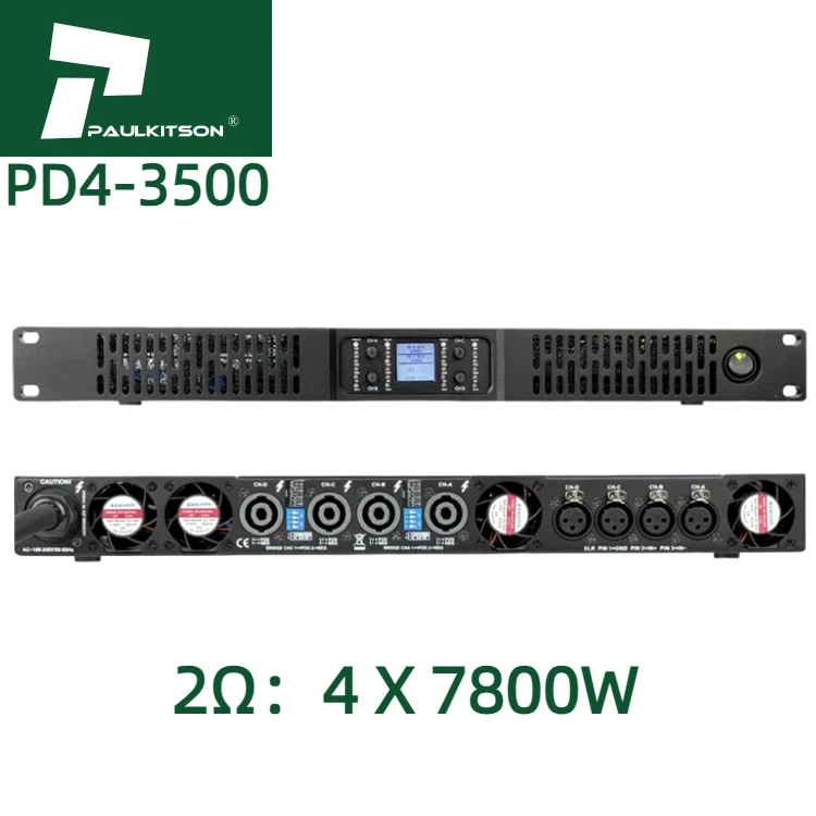 Фото Усилитель Paulkitson SiC PD43500, 4-канальный усилитель звука для сабвуфера, 2 Ом, 4x6800 Вт, 1U, профессиональный аудиоусилитель класса D №4