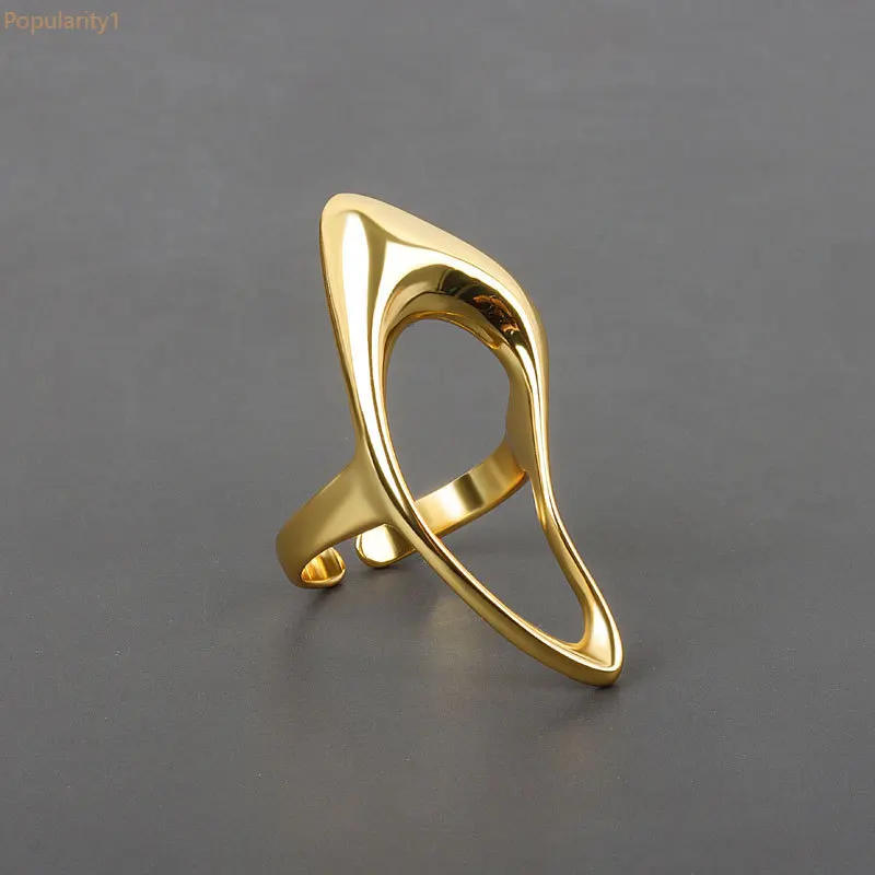 

New silver geometric hollow ring female fashion smooth exaggerated exquisite elegant jewelry jewelry gift couple