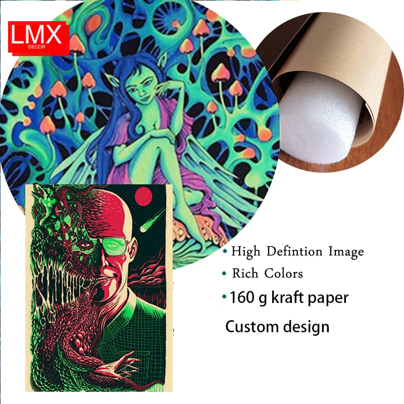 винтаж Каркас в стиле Триппи постер из крафт-бумаги без рамы и психоделический