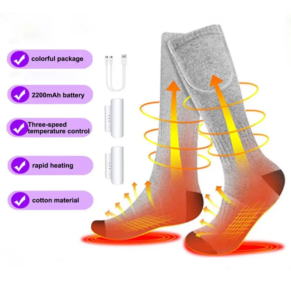 Soft Heating Socks Heat-trapped 3 Gears Thick Winter Electric Socks  Long Battery Life Hot Socks for Outdoor