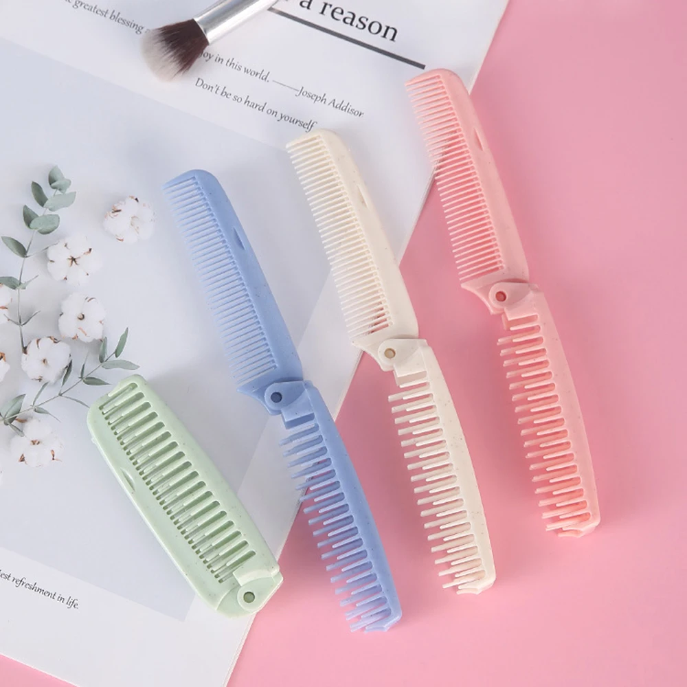 

1PC INS Portable Folding Comb Hair Brush Anti-static Combs Candy Color Eco Wheat Straw Folding Hairdressing Styling Tool YZL23