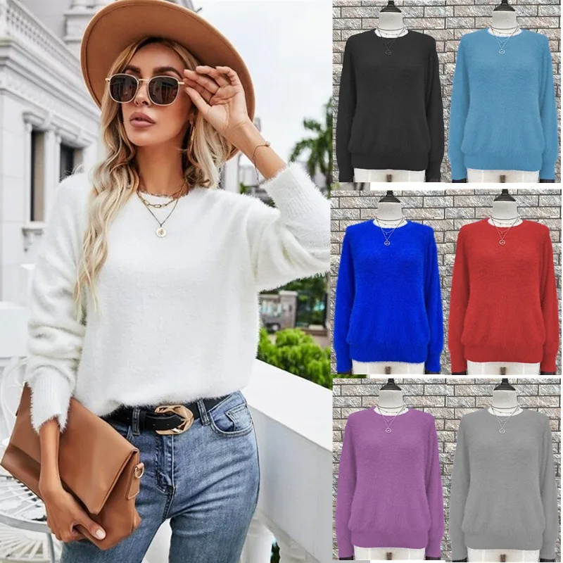 

Autumn and Winter New Women's Knitted Round Neck Sweater Long Wool Undercoat Pullover Knitwear Women