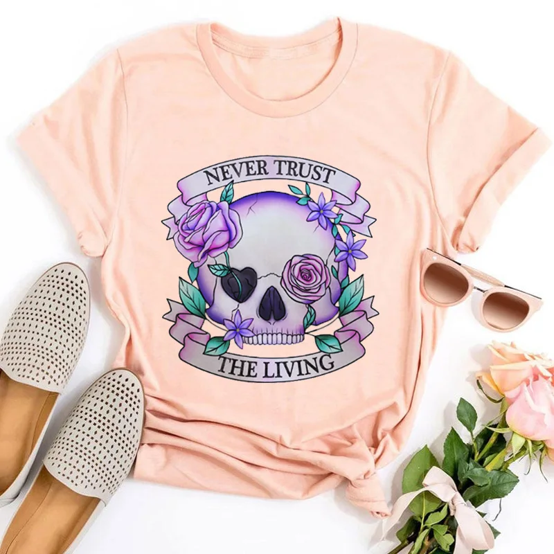 

Рубашка с изображением черепа от BeetleJuice, одежда в эстетике «Never Trust», рубашки от BeetleJuice, одежда с рисунком розы, Осенние футболки, топы с рисунком L