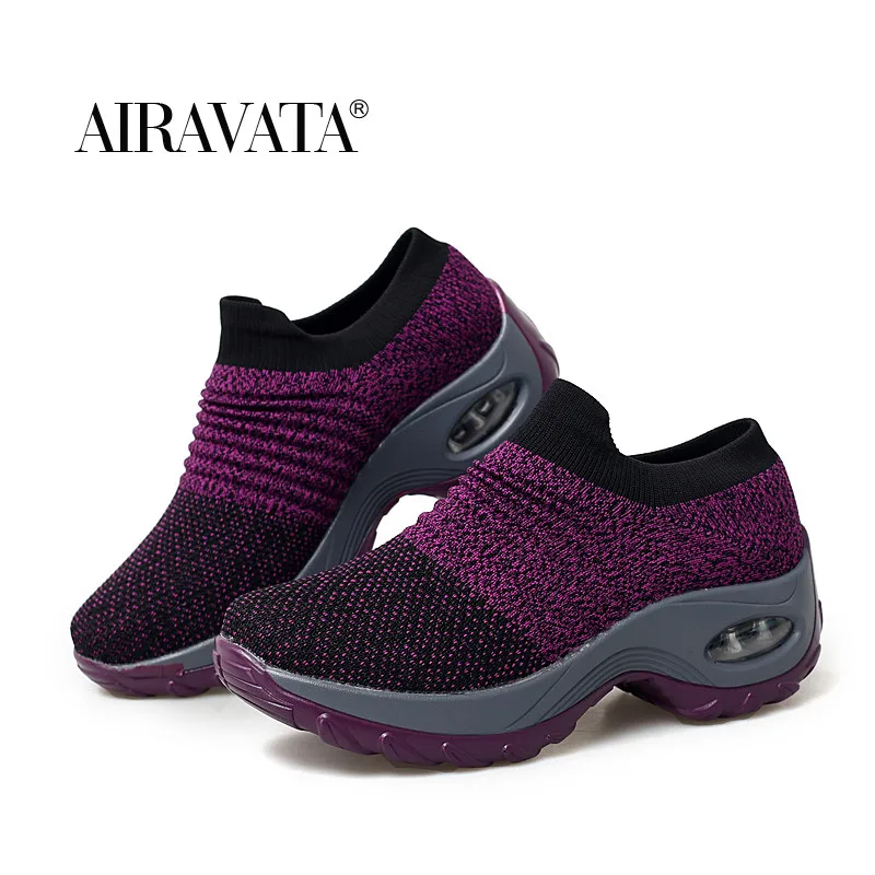 Women's Casual Slip on Shoes Fashion Stitching Cushioned Wedge Sneakers Walking Sports Shoes