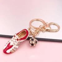 cute football soccer shoes slipper sports shoe charm rhinestone keychain shinny crystal key rings jewelry for bag car key access