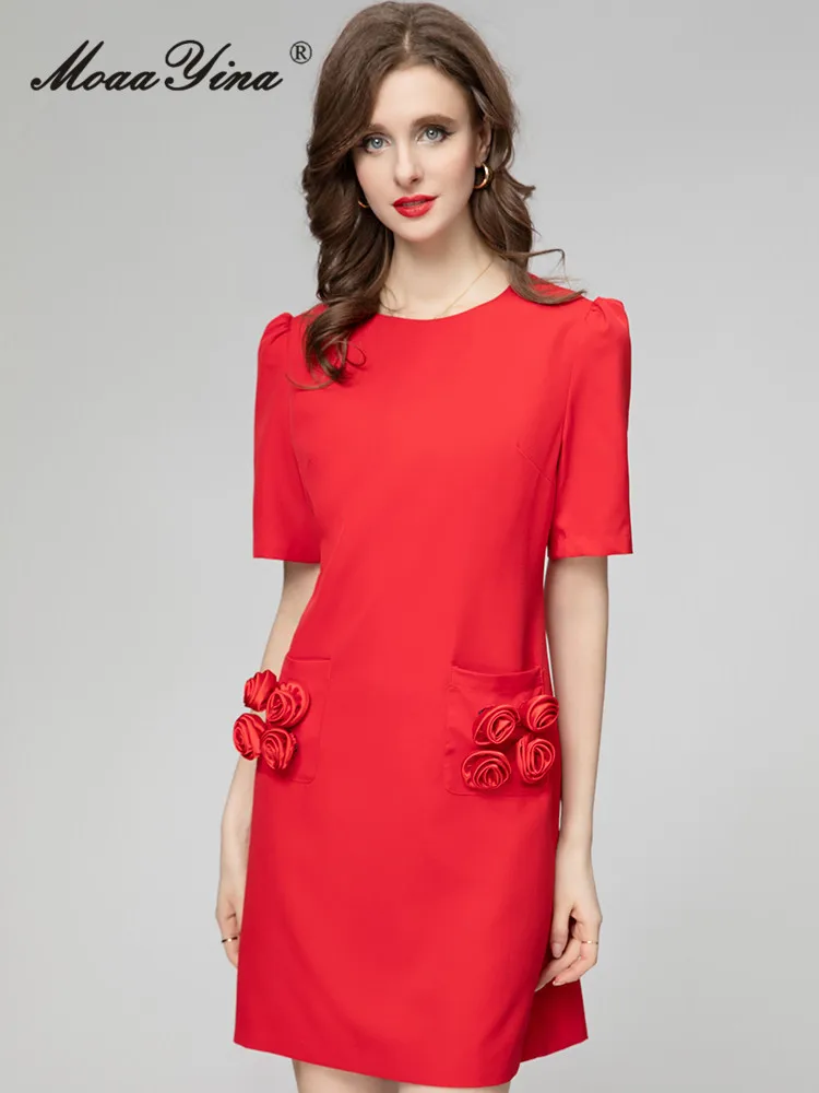 MoaaYina весеннее модное дизайнерское красное винтажное вечерние платье для женщин
