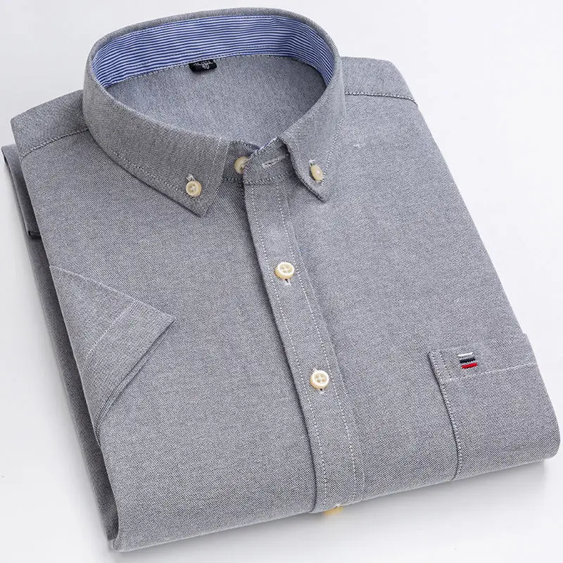Genuine 100% cotton short-sleeved shirt men's Oxford spinning non-iron business middle-aged and elderly shirt plus size