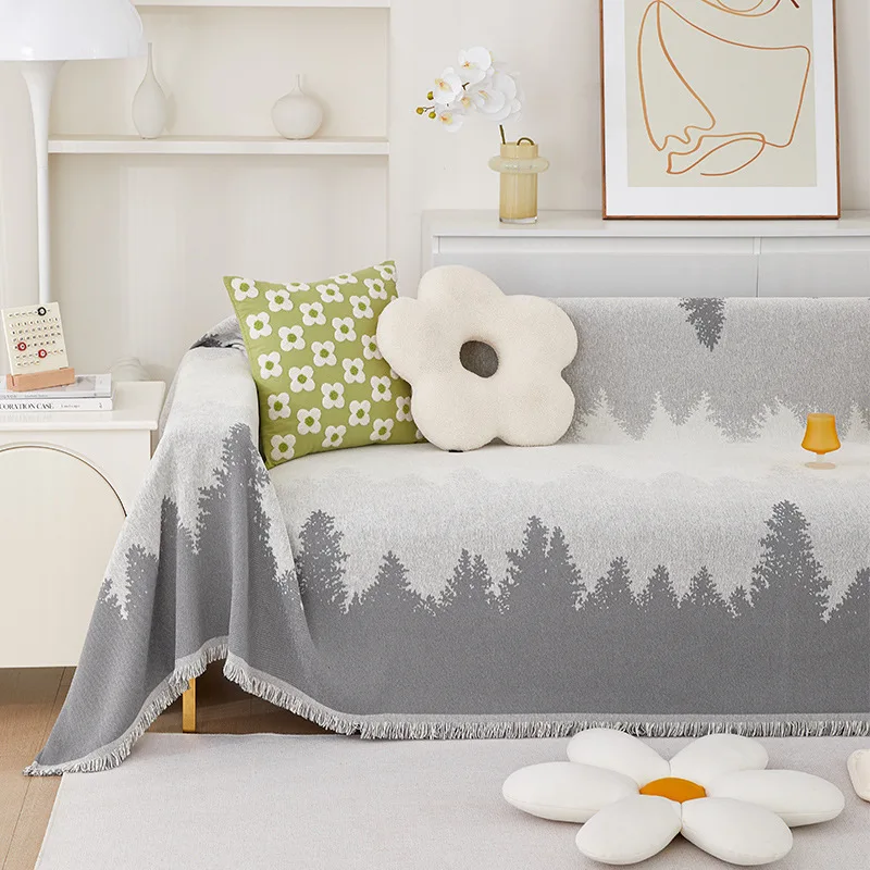 Полотенце для дивана с рисунком дерева из синели кисточкой чехол гостиной одеяло