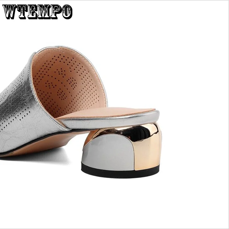 WTEMPO Soft Leather Slippers Comfortable Thick Heels Female High-heeled Sandals Summer Open-toe Antiskid Shoes Dropshipping
