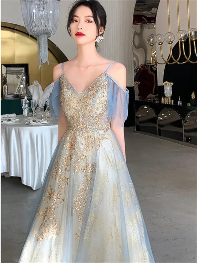 

Dress Women's Summer New Print Splicing Sequin Lace V-neck Halter Long A-line Skirt Temperament Female Clothing A088