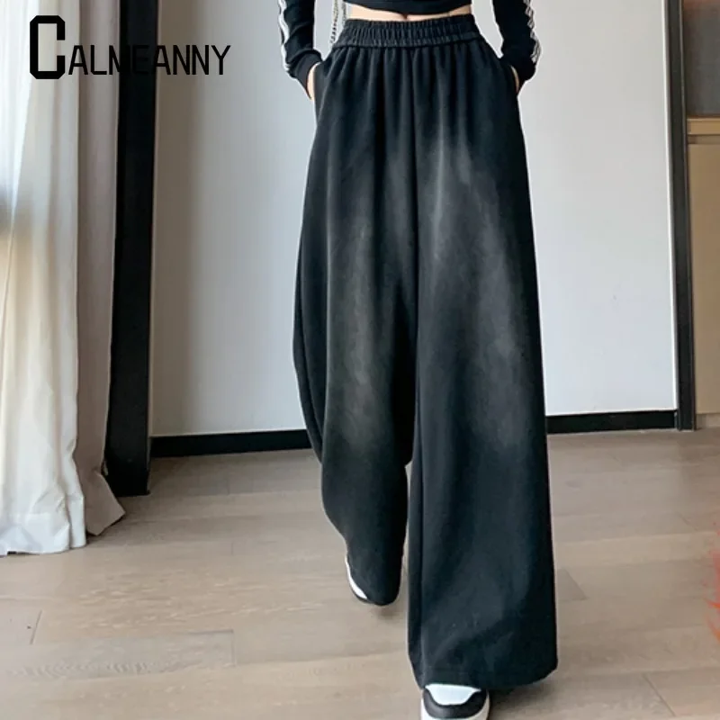 Брюки для женщин 2024 осень-зима утепленные мешковатые широкие брюки женские